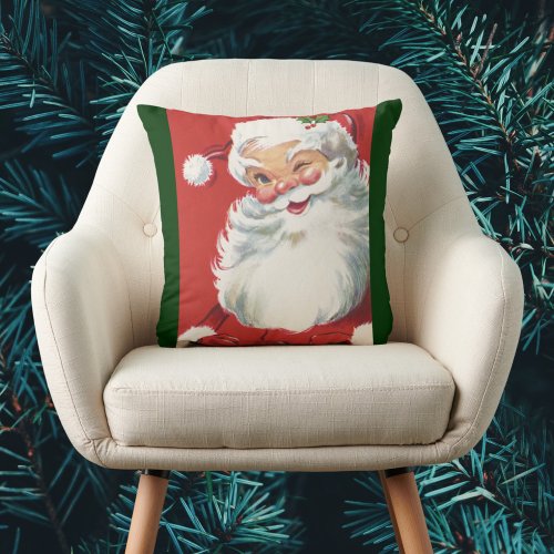 Vintage Christmas Jolly Winking Santa Claus Throw Pillow