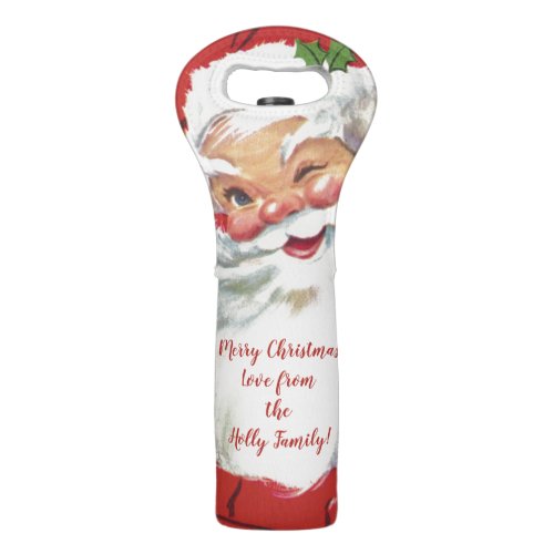 Vintage Christmas Jolly Winking Santa Claus Wine Bag