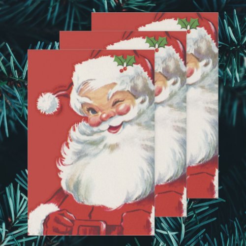 Vintage Christmas Jolly Winking Santa Claus Wrapping Paper Sheets