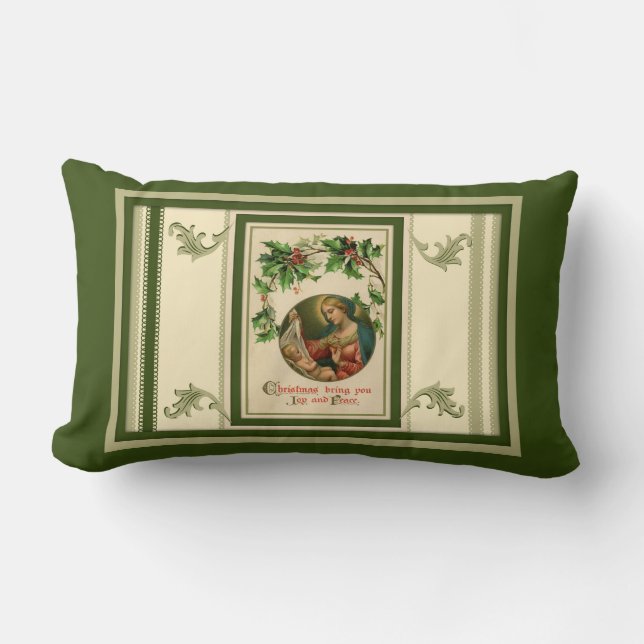 Vintage Christmas Joy Virgin Mary Lumbar Pillow (Front)