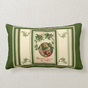 Vintage Christmas Joy Virgin Mary Lumbar Pillow