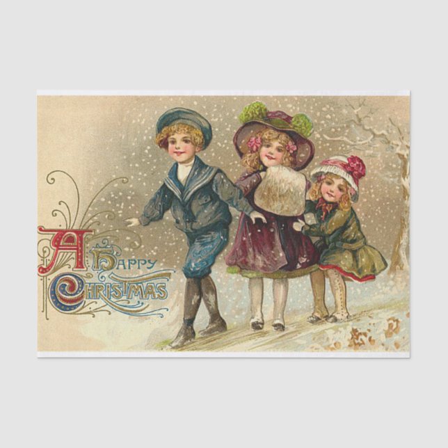 Vintage Christmas kids Holiday party tissue Tissue Paper (Front)