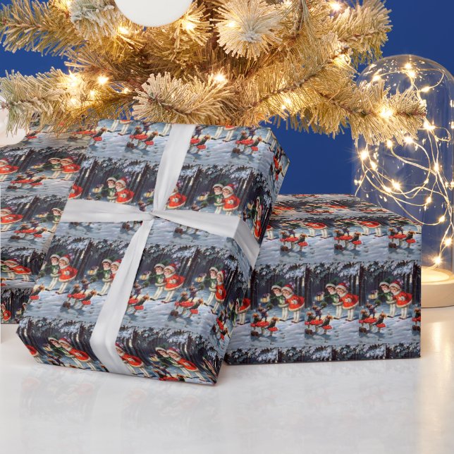 vintage Christmas kids Holiday tiled party Wrapping Paper (Holidays)