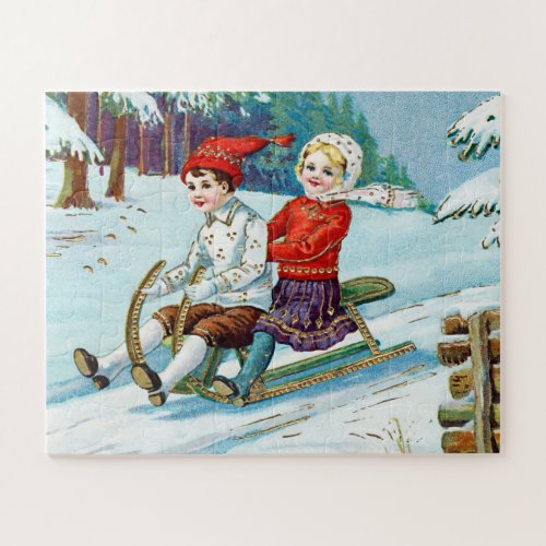 Vintage Christmas Kids Sled Alzheimers Patient Jigsaw Puzzle