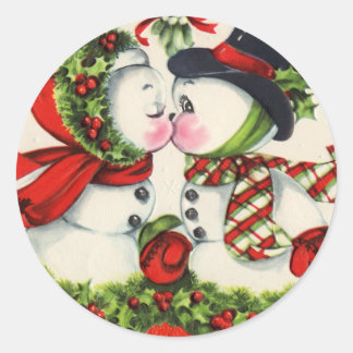 Vintage Christmas Kiss Classic Round Sticker