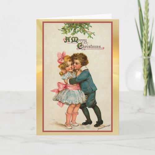 Vintage Christmas Kiss Mistletoe Greeting Card