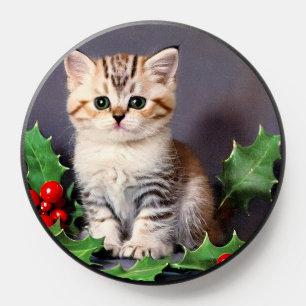 Vintage Christmas Kitten and Holly PopSocket