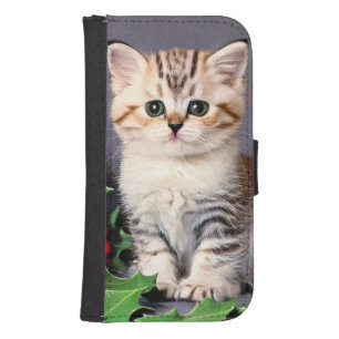 Vintage Christmas Kitten and Holly Galaxy S4 Wallet Case