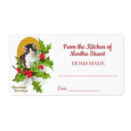 Vintage Christmas Kitten Baking Canning Jar Labels