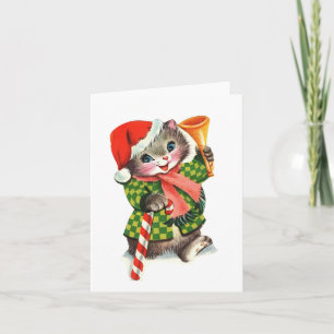 Vintage Christmas Kitten Card