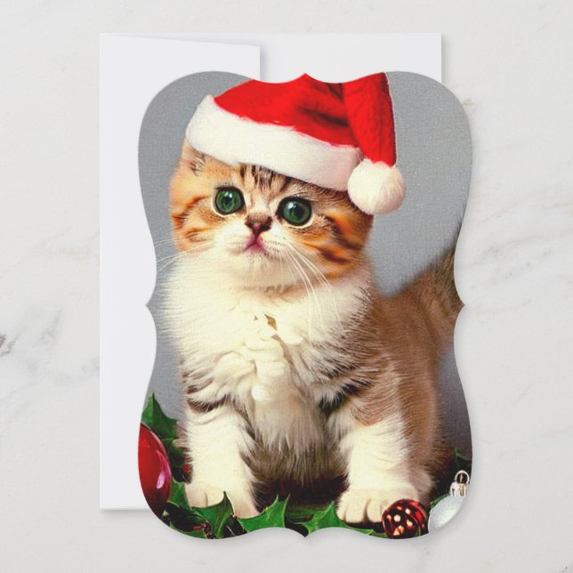 Vintage Christmas Kitten in Santa Hat Card (Front)