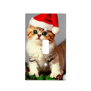 Vintage Christmas Kitten in Santa Hat Light Switch Cover