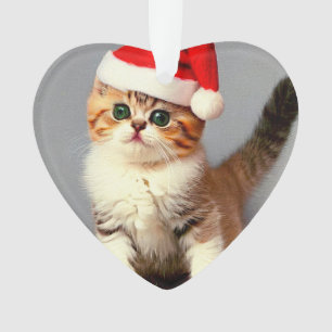 Vintage Christmas Kitten in Santa Hat Ornament