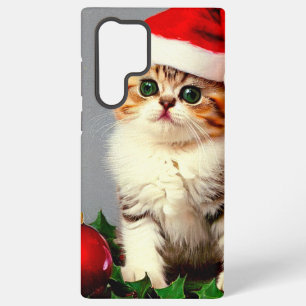 Vintage Christmas Kitten in Santa Hat Samsung Galaxy S22 Ultra Case