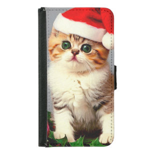 Vintage Christmas Kitten in Santa Hat Samsung Galaxy S5 Wallet Case