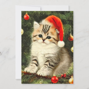 Vintage Christmas Kitten Invitation