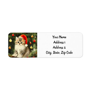 Vintage Christmas Kitten Label