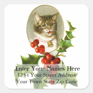 Vintage Christmas Kitten Return Address Label