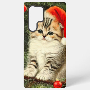 Vintage Christmas Kitten Samsung Galaxy S22 Ultra Case