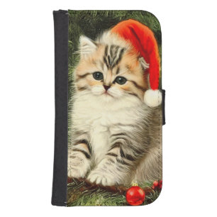 Vintage Christmas Kitten Galaxy S4 Wallet Case