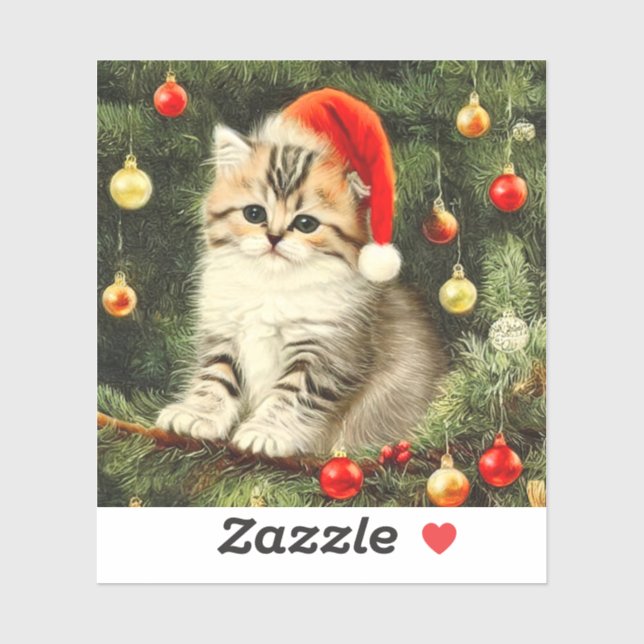 Vintage Christmas Kitten Sticker (Sheet)