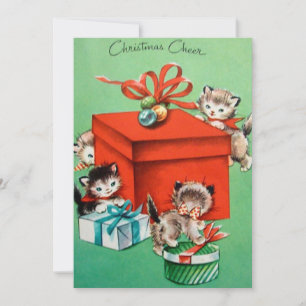 Vintage Christmas Kittens By Presents Holiday Card