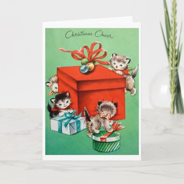 Vintage Christmas - Kittens & Christmas Cheer, Holiday Card (Front)