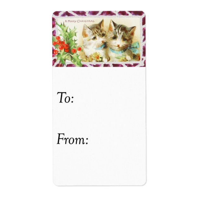Vintage Christmas Kittens Gift Tag (Front)