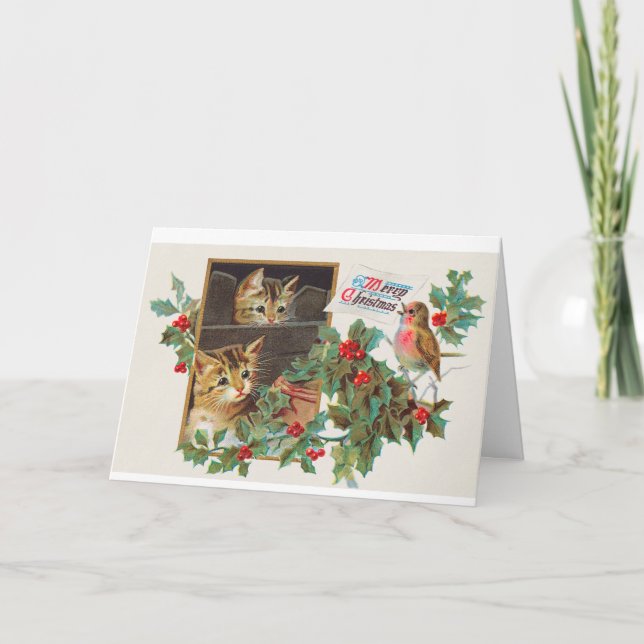 Vintage Christmas Kittens Holiday Card (Front)