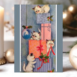 Vintage Christmas Kittens Playing On Gifts Holiday Postcard<br><div class="desc">Vintage Christmas Kittens Playing On Gifts Holiday Postcard . This design features a vintage scene with feline kitten cats playing on gifts. What a beautiful retro holiday scene.</div>
