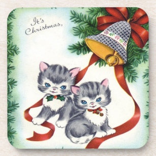 Vintage Christmas Kittens Set of Cork Coasters