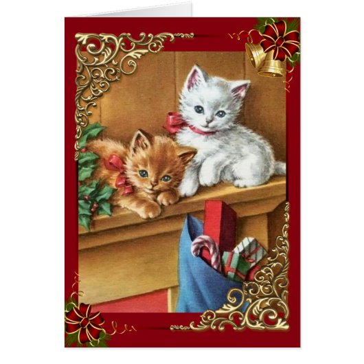 Vintage Christmas Kitties On Mantle (Front)