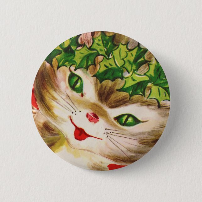 vintage Christmas kitty Button (Front)