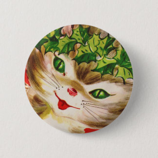vintage Christmas kitty Button