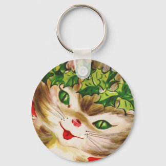 vintage Christmas kitty Keychain