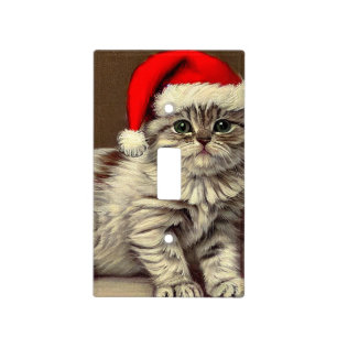 Vintage Christmas Kitty Wearing Santa Hat Light Switch Cover