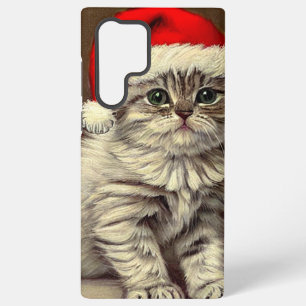 Vintage Christmas Kitty Wearing Santa Hat Samsung Galaxy S22 Ultra Case