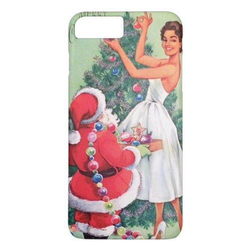 Vintage Christmas lady and Santa phone case plus