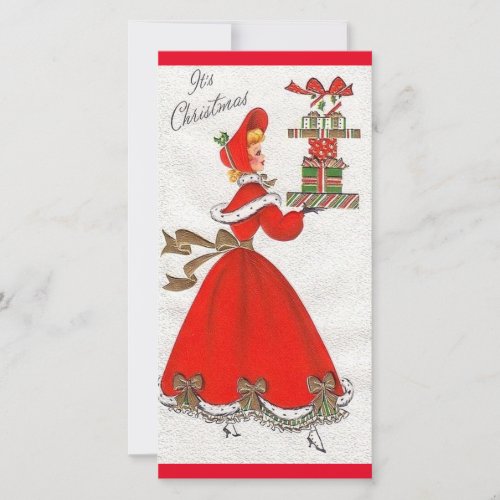 Vintage Christmas Lady Brings Gifts Holiday Card