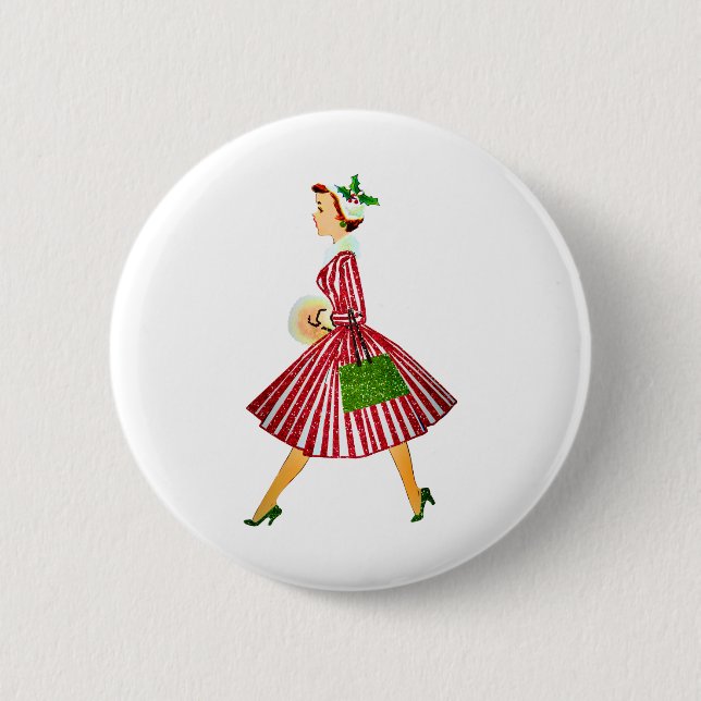 vintage christmas lady button (Front)