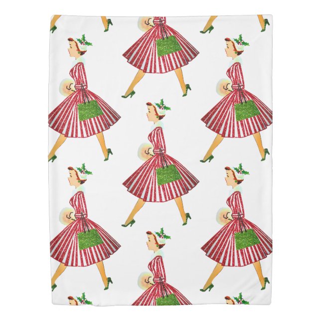 vintage christmas lady duvet cover (Front)