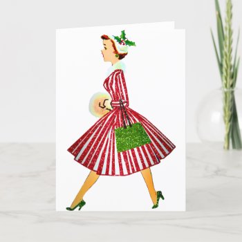 Vintage Christmas Lady Holiday Card by funnychristmas at Zazzle