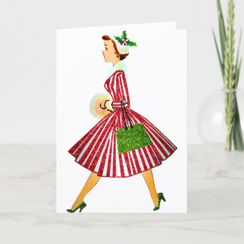 vintage christmas lady holiday card