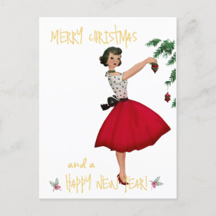 Vintage Christmas lady Merry Christmas greeting Postcard