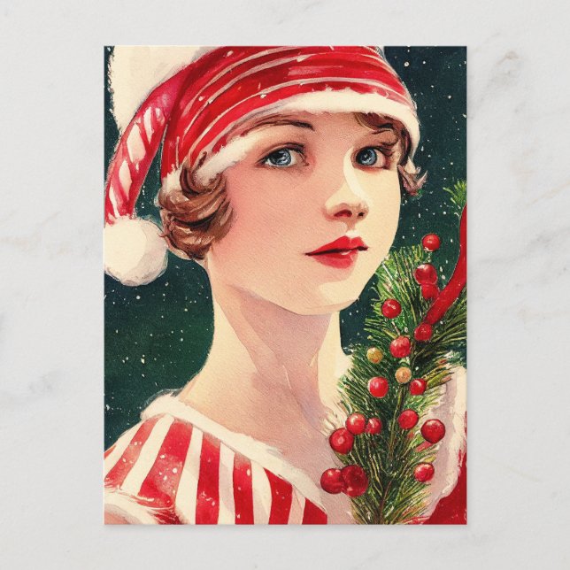 Vintage Christmas Lady Postcard (Front)
