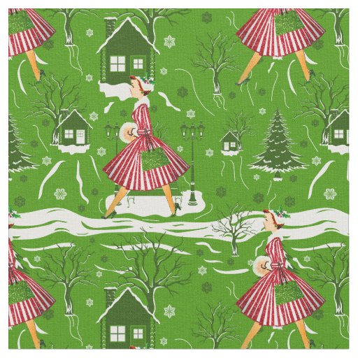 vintage christmas lady snowflakes 1950s  fabric