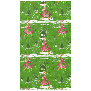 vintage christmas lady snowflakes 1950s  tablecloth