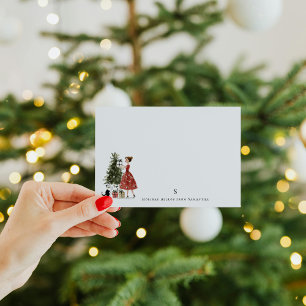 Vintage Christmas Lady with Cat Personalized Note Card