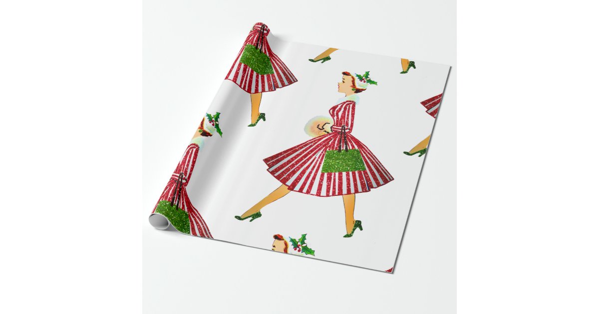 vintage christmas lady wrapping paper Zazzle