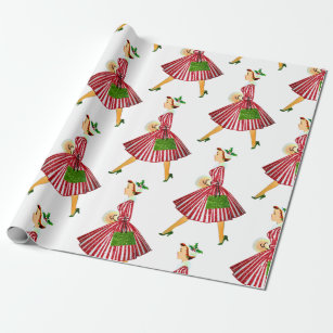 vintage christmas lady wrapping paper